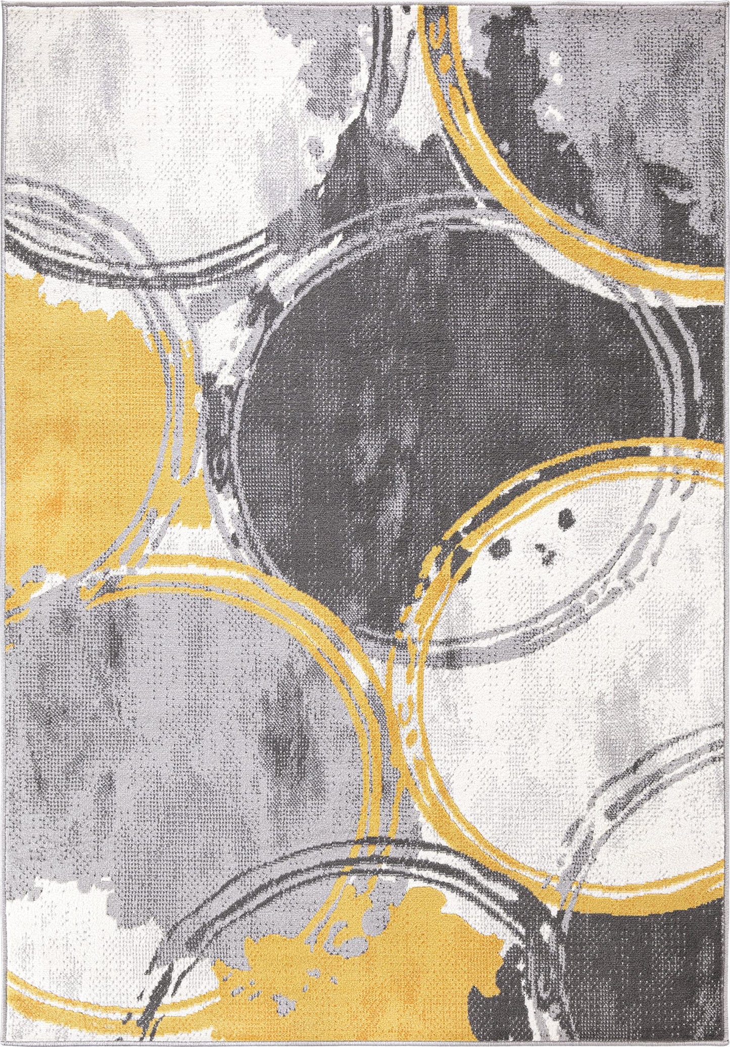 Rugshop Evora Modern Yellow Area Rug, Contemporary Circles Design, Non-Shedding Carpet for Large Living Room or Bedroom, 7'10" x 10'