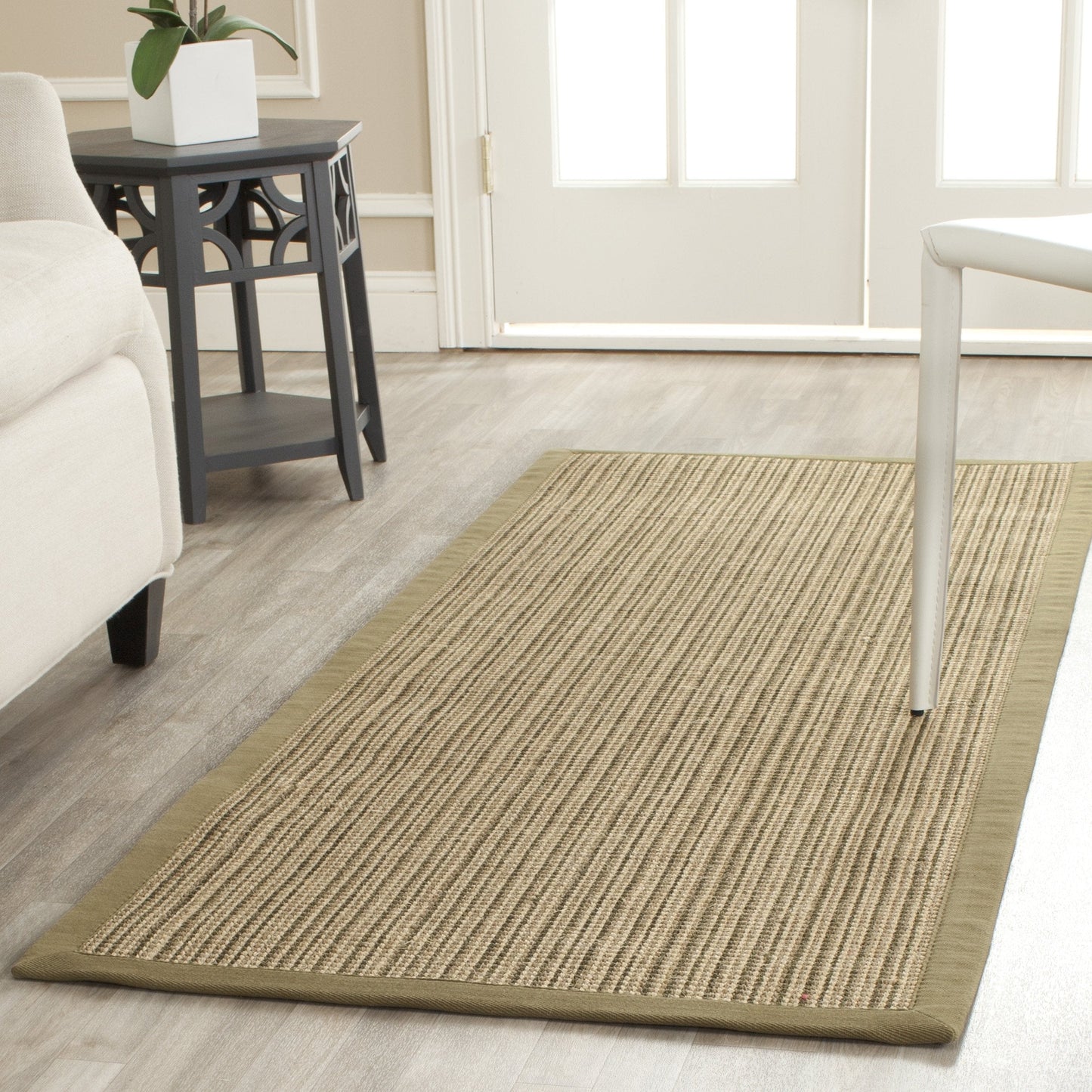 SAFAVIEH Natural Fiber Collection Runner Rug - 2'6" x 12', Green & Green, Border Stripe Sisal Design, Easy Care, Ideal for High Traffic Areas in Living Room, Bedroom (NF442A)