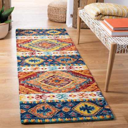 SAFAVIEH Aspen Collection Runner Rug - 2'3" x 15', Navy & Ivory, Handmade Boho Tribal Wool, Ideal for High Traffic Areas in Living Room, Bedroom (APN502A)