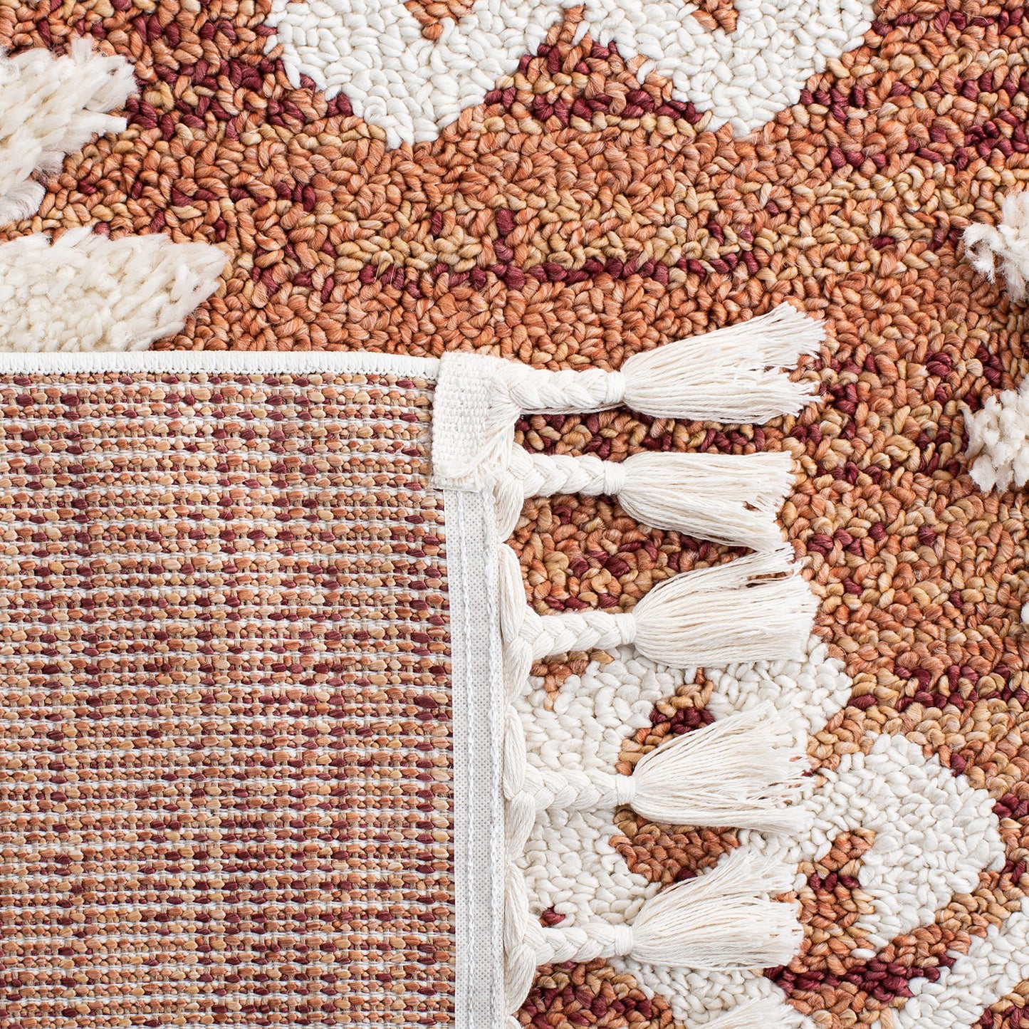 SAFAVIEH Area Rug 8x10 - Moroccan Tassel Shag Collection - Large - Orange & Ivory, Boho Design, Non-Shedding & Easy Cleaning, Plush Pile, Ideal for Living Room, Bedroom, Dining Space (MTS652P)