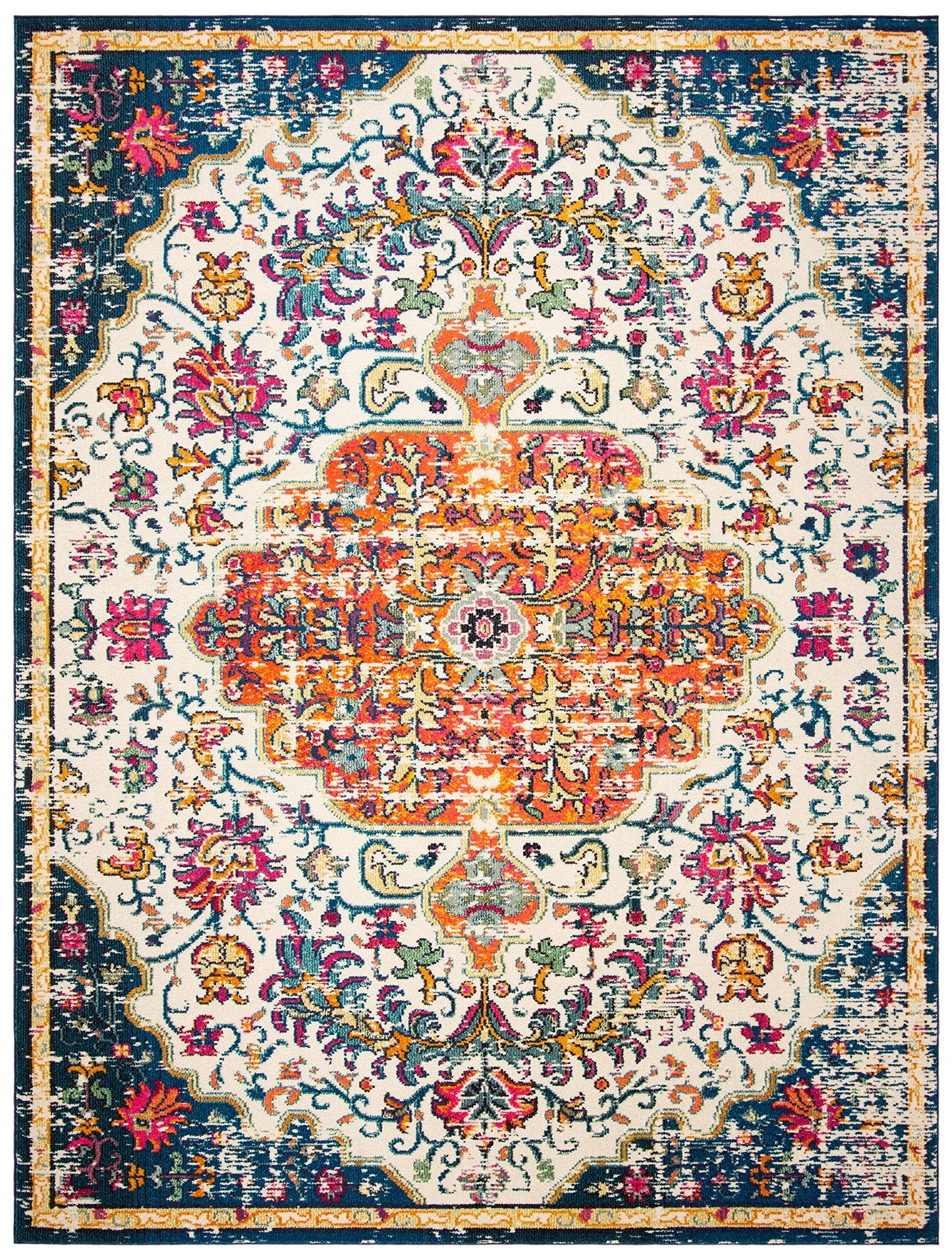 SAFAVIEH Area Rug 8x10 - Madison Collection - Large - Ivory & Orange, Boho Chic Medallion Distressed Design, Non-Shedding & Easy Cleaning, Ideal for Living Room, Bedroom, Dining Space (MAD447A)
