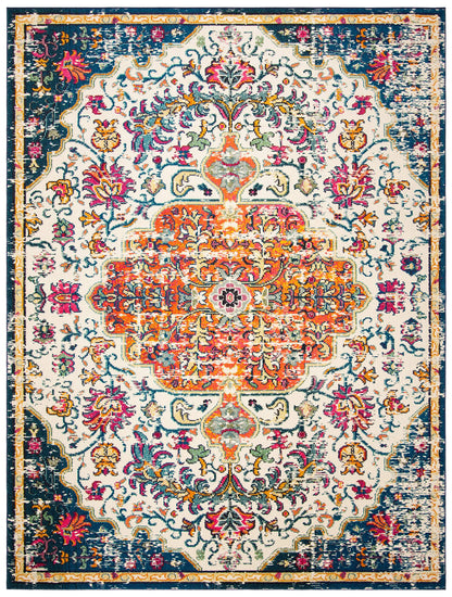 SAFAVIEH Madison Collection Area Rug - 9' x 12', Ivory & Orange, Boho Chic Medallion Distressed Design, Non-Shedding & Easy Care, Ideal for High Traffic Areas in Living Room, Bedroom (MAD447A)