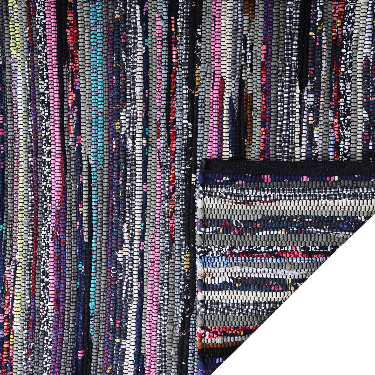 Ramanta Home 100% Cotton Chindi Hosiery Rug 24x36 Inch - Dark Multi, Farmhouse Reversible Soft Bohemeian Rugs Ideal for Entryways, Kitchen, Bedroom | Durable Lightweight Handmade Accent Doormat