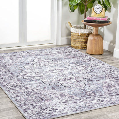 JONATHAN Y Machine Washable Gray/Purple Indoor Area Rug 4X6 ft, Didim Boho Medallion for Living Room, Bedroom, Kitchen, Office, Easy-Cleaning, High Traffic, Pet-Friendly, Non-Shedding (WSH102A-4)