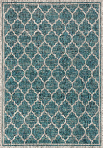 JONATHAN Y Moroccan Trellis Indoor Outdoor Area Rug 8X10 Teal/Gray, Trebol Textured Weave for Backyard, Patio, Porch, Easy-Cleaning, High Traffic, Pet-Friendly, Non-Shedding (SMB109E-8)