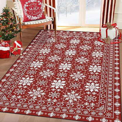 2' X 3' Christmas Rug Snowflake Area Rugs Washable Non-Slip for Indoor Entryway Dorm Laundry Bedroom Living Room Xmas Doormat for Kids Women Merry Christmas Carpet Winter