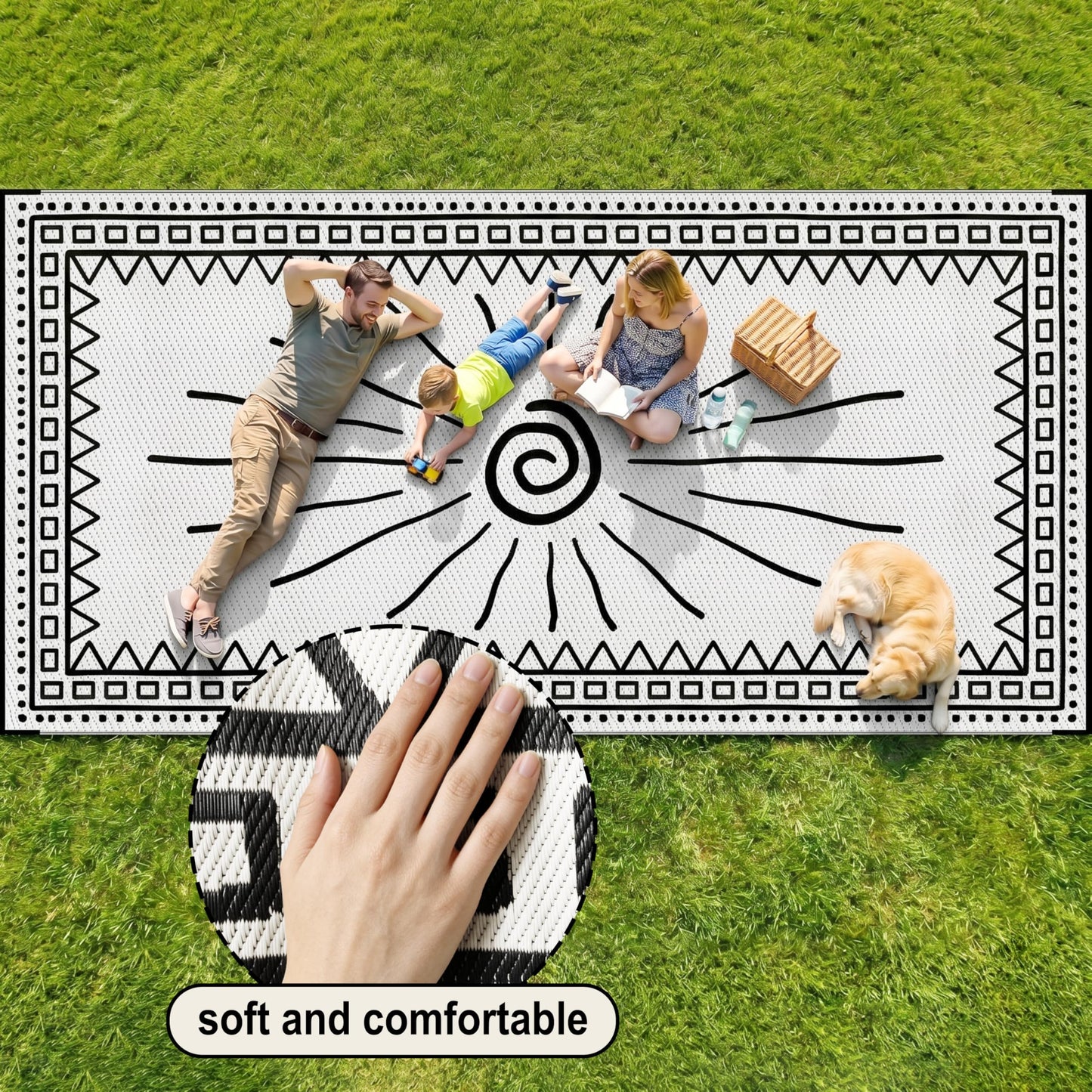 CircleRoad RV Outdoor Rug 9x12 Waterproof Patio Rug Mat with 4 Stakes UV Resistant Reverisble Plastic Straw Outdoor Rug with Carry Bag for RV Camping Picnic Beach