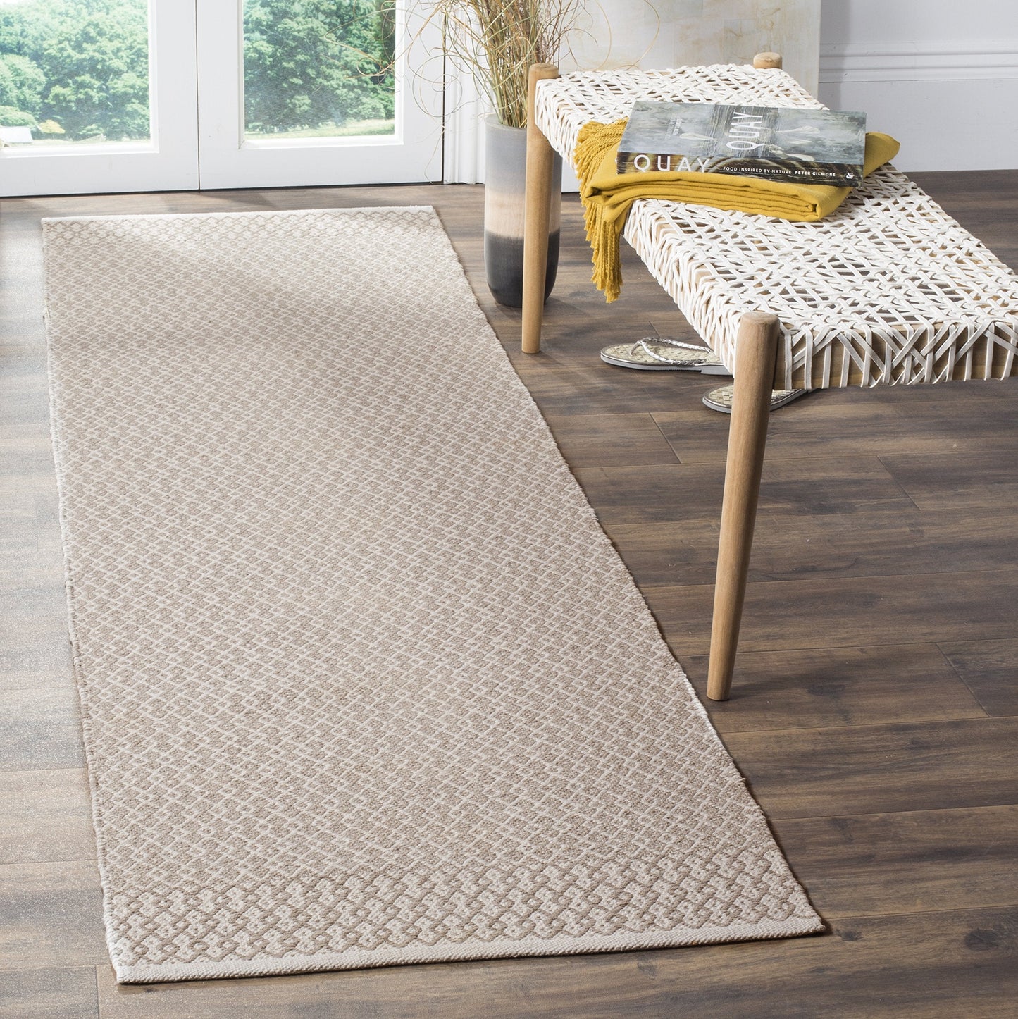 SAFAVIEH Montauk Collection Runner Rug - 2'3" x 12', Ivory & Grey, Handmade Flat Weave Boho Farmhouse Cotton, Ideal for High Traffic Areas in Living Room, Bedroom (MTK339A)