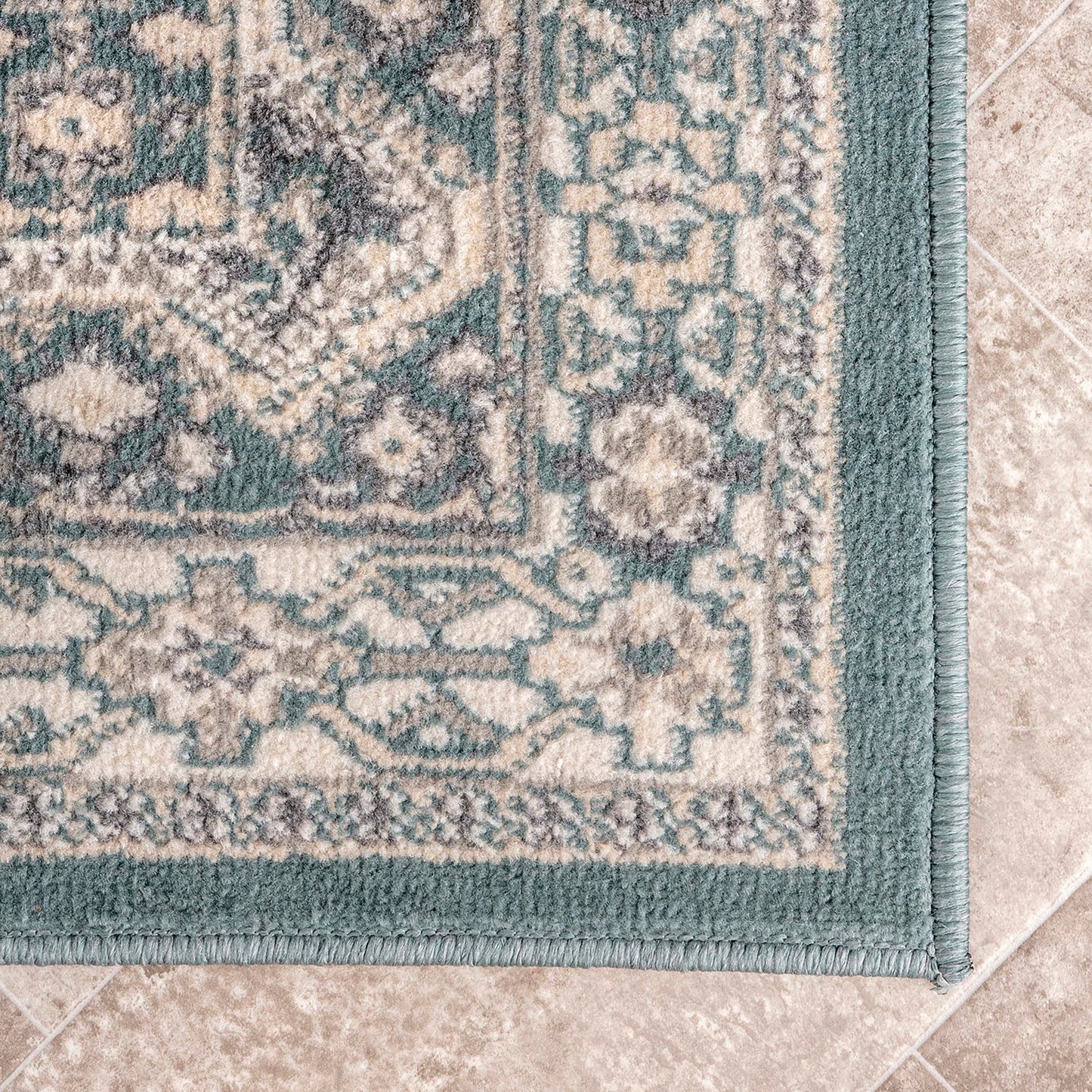 Nuloom Becca Blue/Ivory, 6' Round, Traditional Tiled, Soft and Cozy, High Traffic, Stain Resistant, Easy Clean, Durable Area Rug for Bedroom, Living Room, Dining Space, Den, Foyer, Entryway