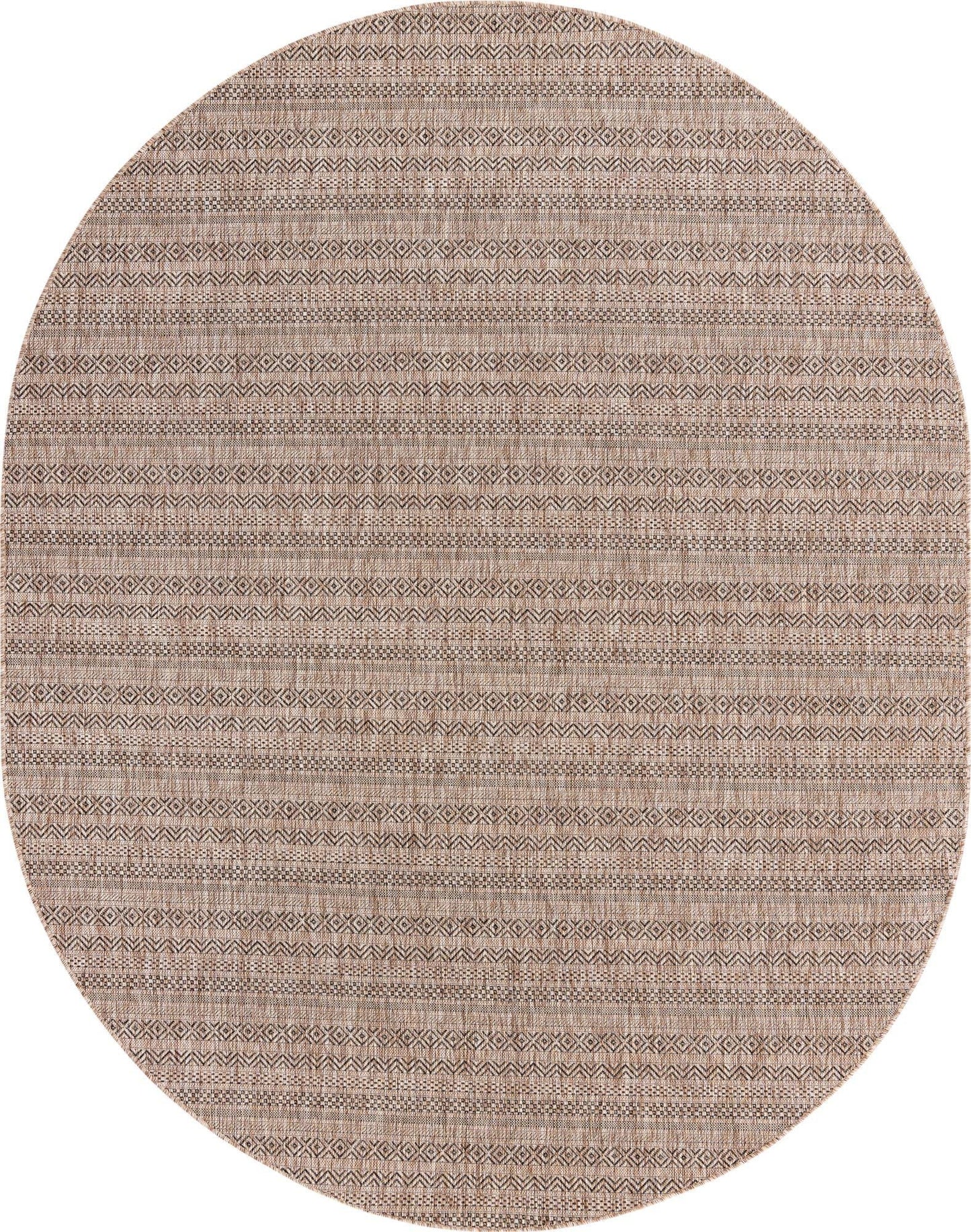 Unique Loom Outdoor Striped Collection Area Rug - Maia (7' 10" x 10' Oval, Natural/Black)