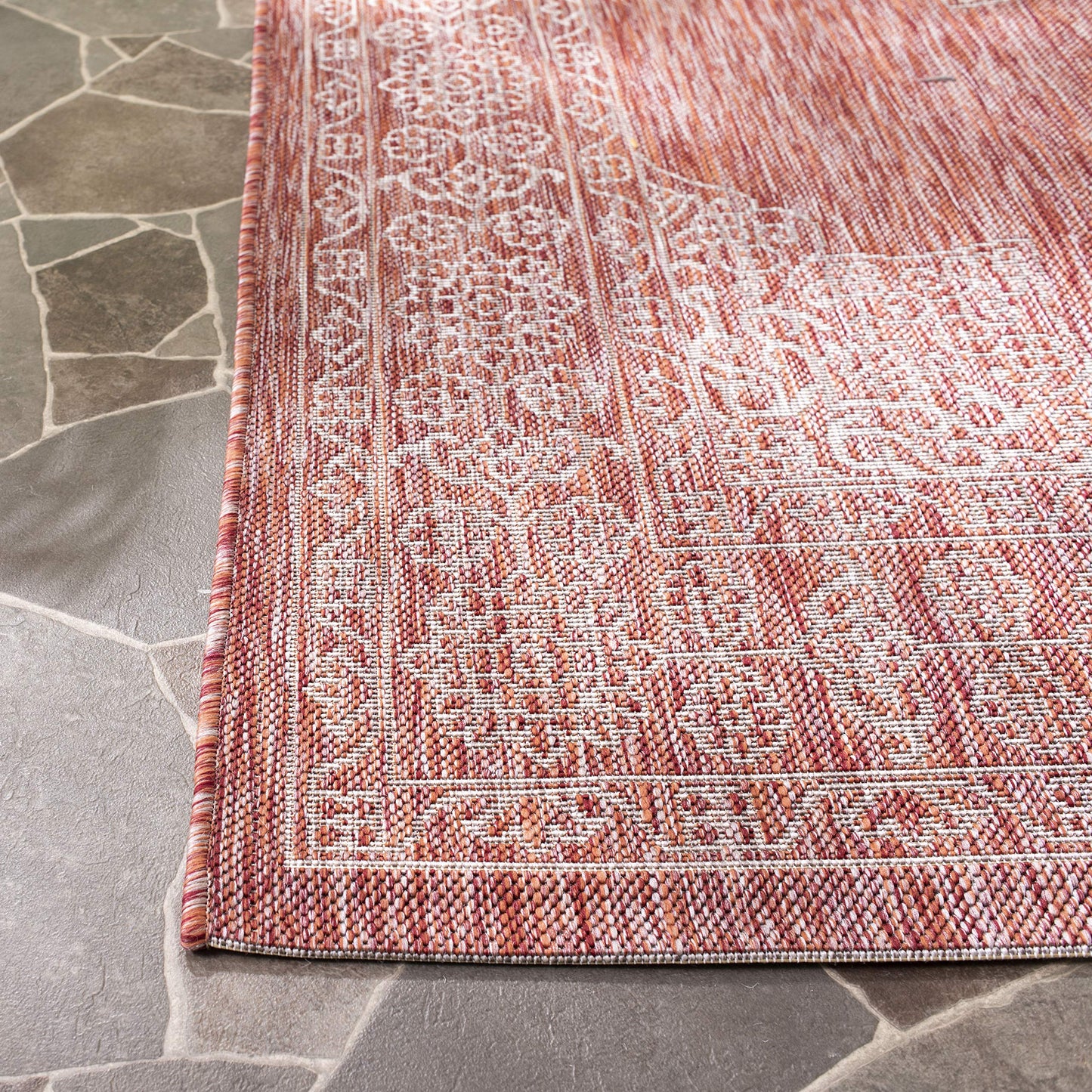 SAFAVIEH Courtyard Collection 5'3" x 7'7" Rust / Ivory CY8232 Indoor/ Outdoor Waterproof Easy Cleaning Patio Backyard Mudroom Area Rug