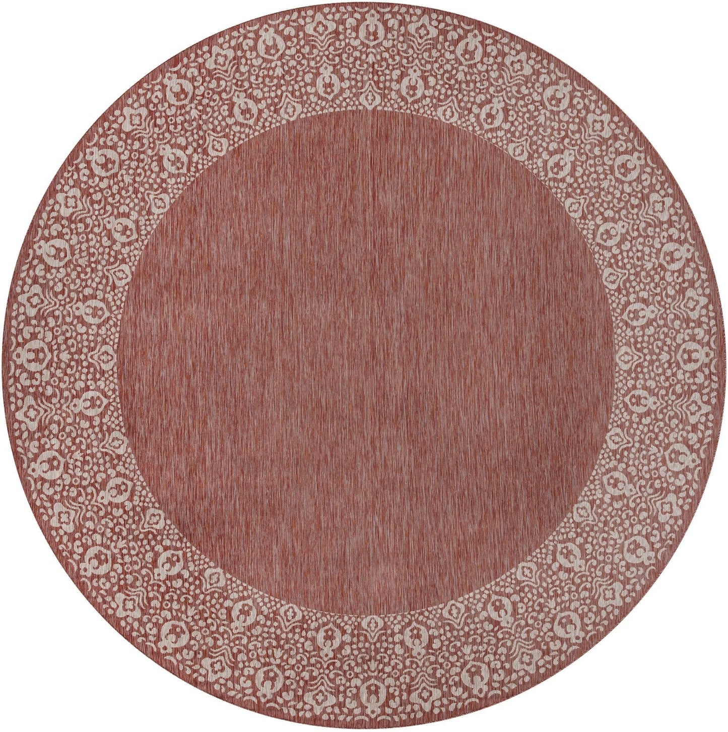 Unique Loom Outdoor Border Collection Area Rug - Floral Border (10' 8" Round Rust Red/Ivory)