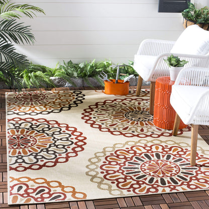 SAFAVIEH Washable Rug Outdoor Veranda Collection - 5'3" x 7'7", Cream & Red, Non-Shedding & Easy to Clean, Ideal for Patio, Backyard, Mudroom (VER092-0313)