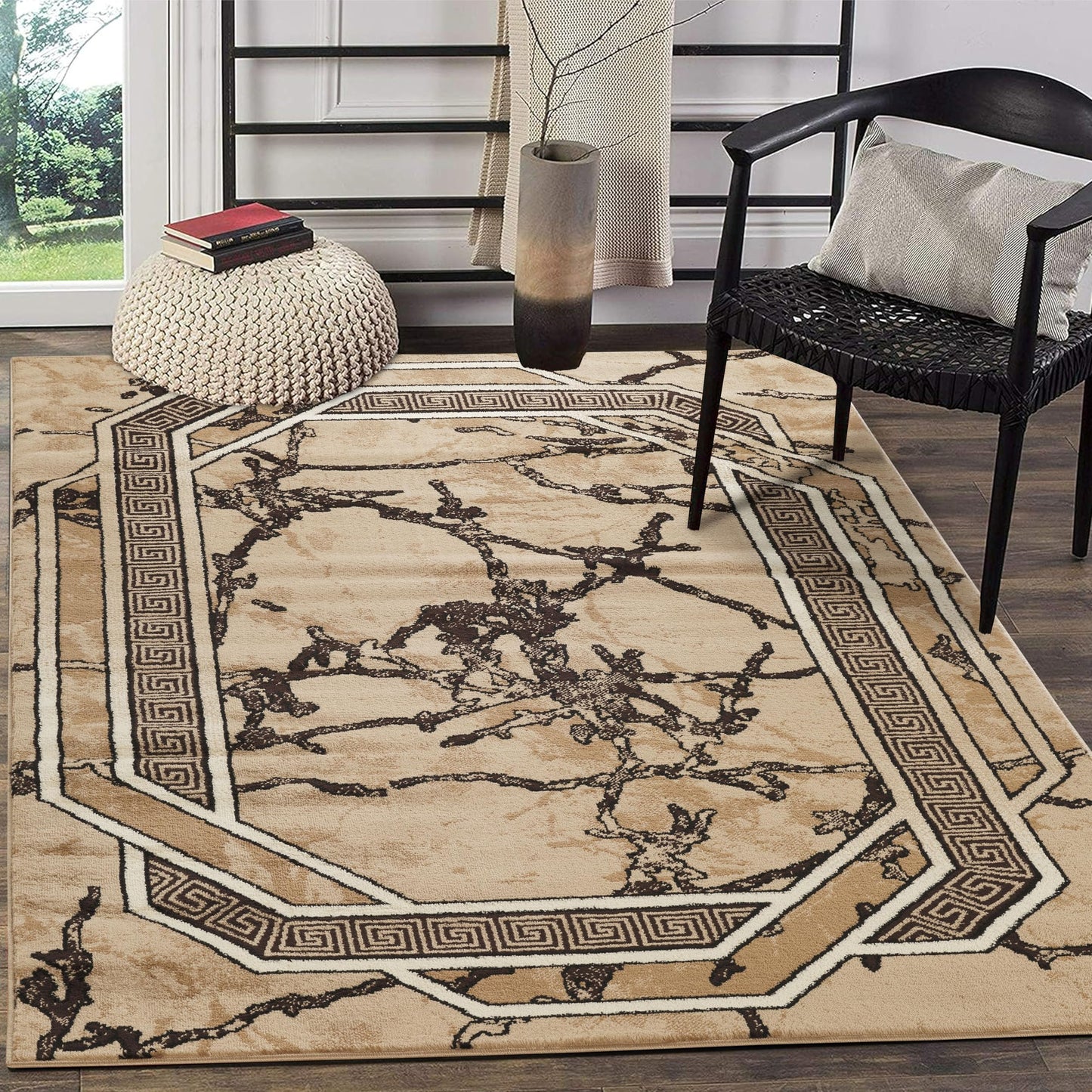 GLORY RUGS Area Rug Modern 5x7 Brown Beige Black Cream Marble Soft Contemporary Floor Carpet with Premium Fluffy Texture for Indoor Living Dining Room and Bedroom Area