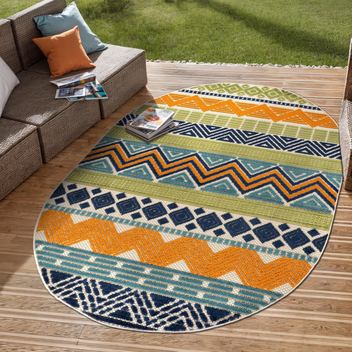 Rugshop Multi Marbella Boho Indoor/Outdoor Oval Area Rug for Patio, Deck, Balcony and Living Room Carpet 5' x 7' Oval
