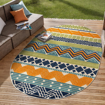 Rugshop Multi Marbella Boho Indoor/Outdoor Oval Area Rug for Patio, Deck, Balcony and Living Room Carpet 5' x 7' Oval
