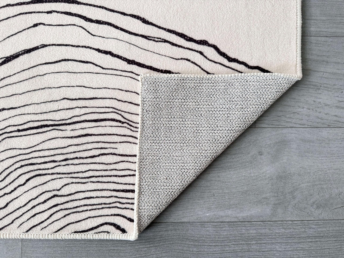 GLN Rugs Contemporary - Thassos - Machine Washable Runner Rug, Modern Washable, Non Slip, Low Pile Area Rug, Hallway, Bedroom, Kitchen Rug - Easy Clean (2'6" x 10' Beige Black)