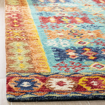 SAFAVIEH Aspen Collection Area Rug - 5' x 8', Blue & Red, Handmade Boho Tribal Wool, Ideal for High Traffic Areas in Living Room, Bedroom (APN503A)