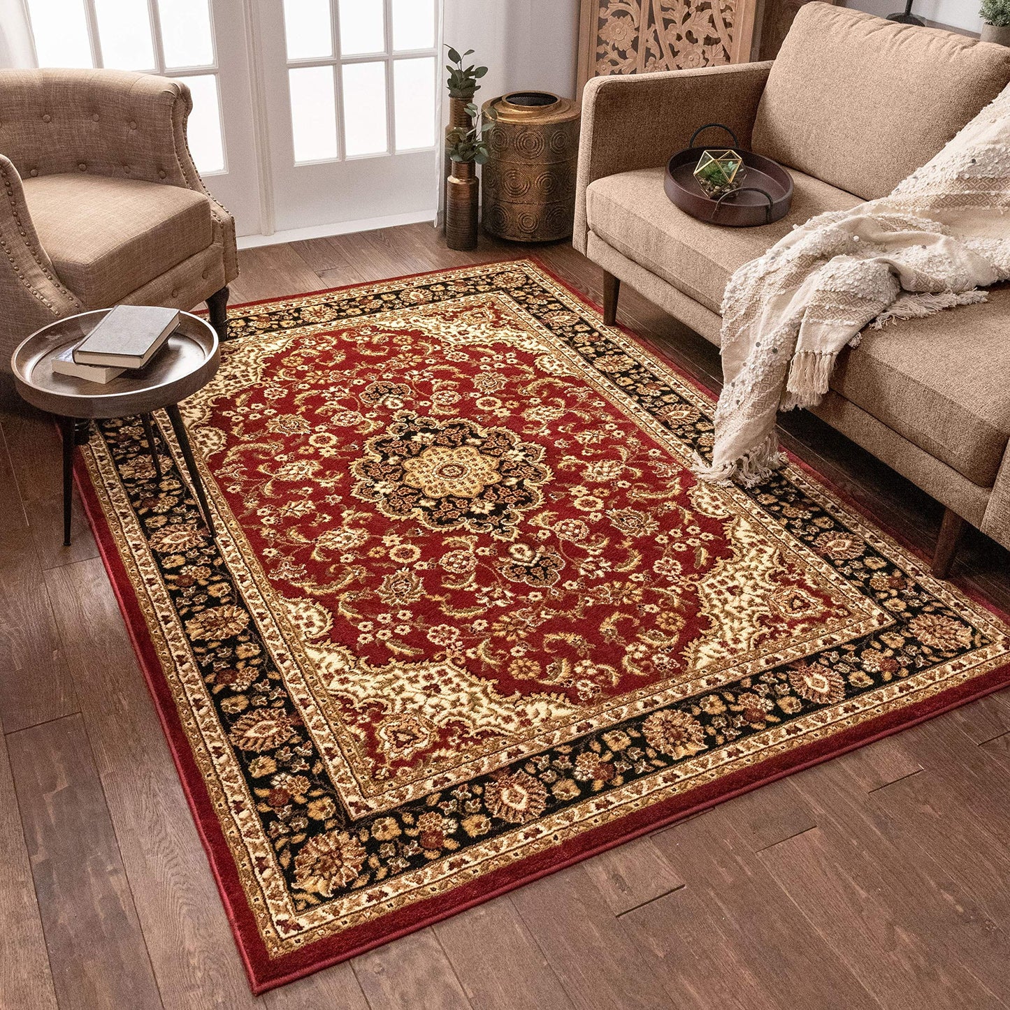 Well Woven Barclay Collection Medallion Kashan Red 5x7 (5'3" x 7'3") Area Rugs - Stain & Fade Resistant - Perfect Red Rug for Living Room, Bedroom, or Dining Room