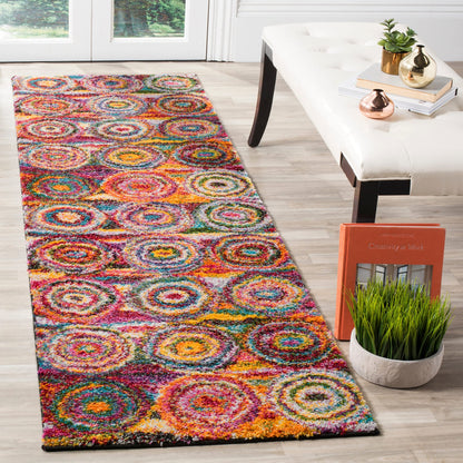 SAFAVIEH Fiesta Shag Collection Accent Rug - 3' x 5', Multi, Circles Abstract Design, Non-Shedding & Easy Care, 0.5-inch Thick Ideal for High Traffic Areas in Foyer, Living Room, Bedroom (FSG359M)