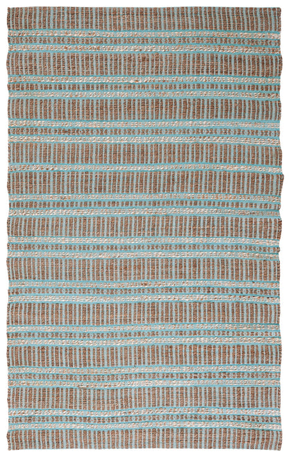 SAFAVIEH Natural Fiber Collection Area Rug - 5' x 8', Teal & Natural, Handmade Flat Weave Stripe Jute & Cotton Jute, Ideal for High Traffic Areas in Living Room, Bedroom (NFB651K)