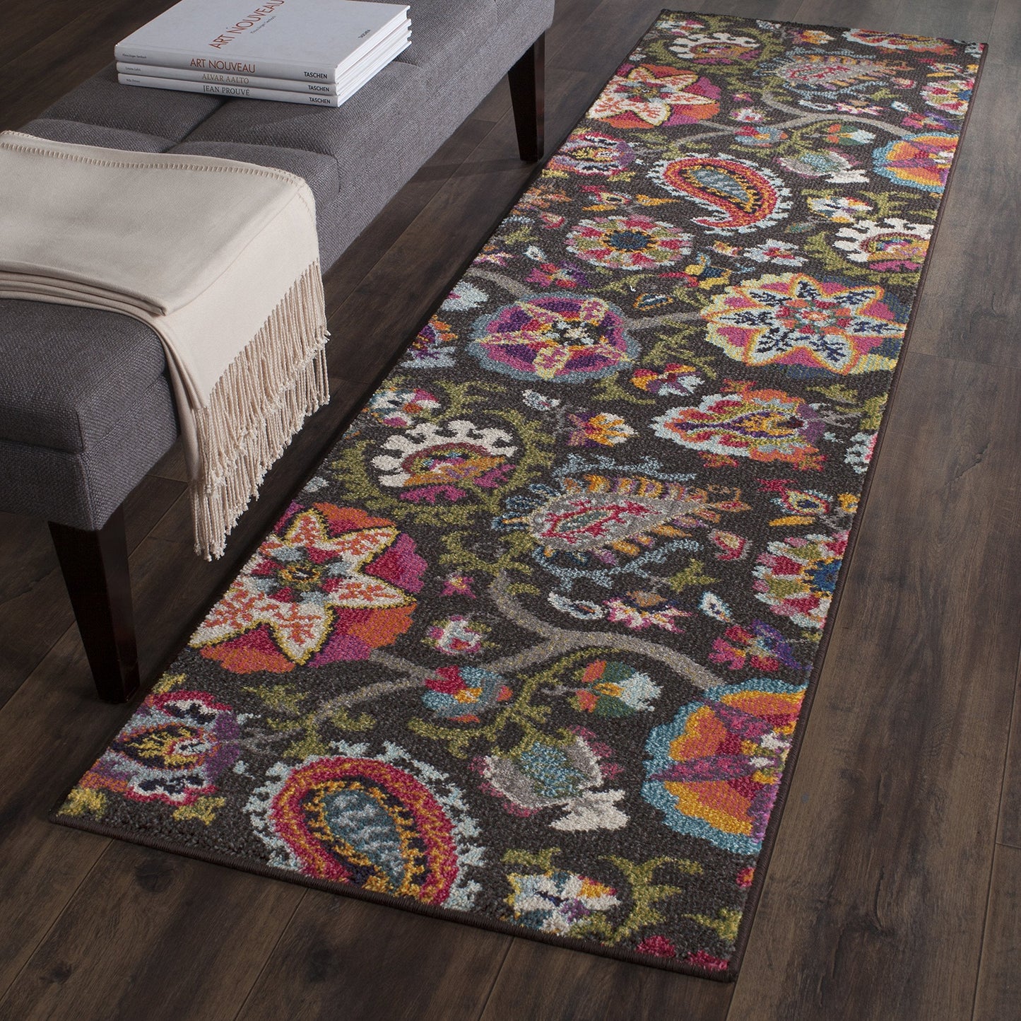 SAFAVIEH Monaco Collection Runner Rug - 2'2" x 8', Brown & Multi, Boho Floral Design, Non-Shedding & Easy Care, Ideal for High Traffic Areas in Living Room, Bedroom (MNC229B)