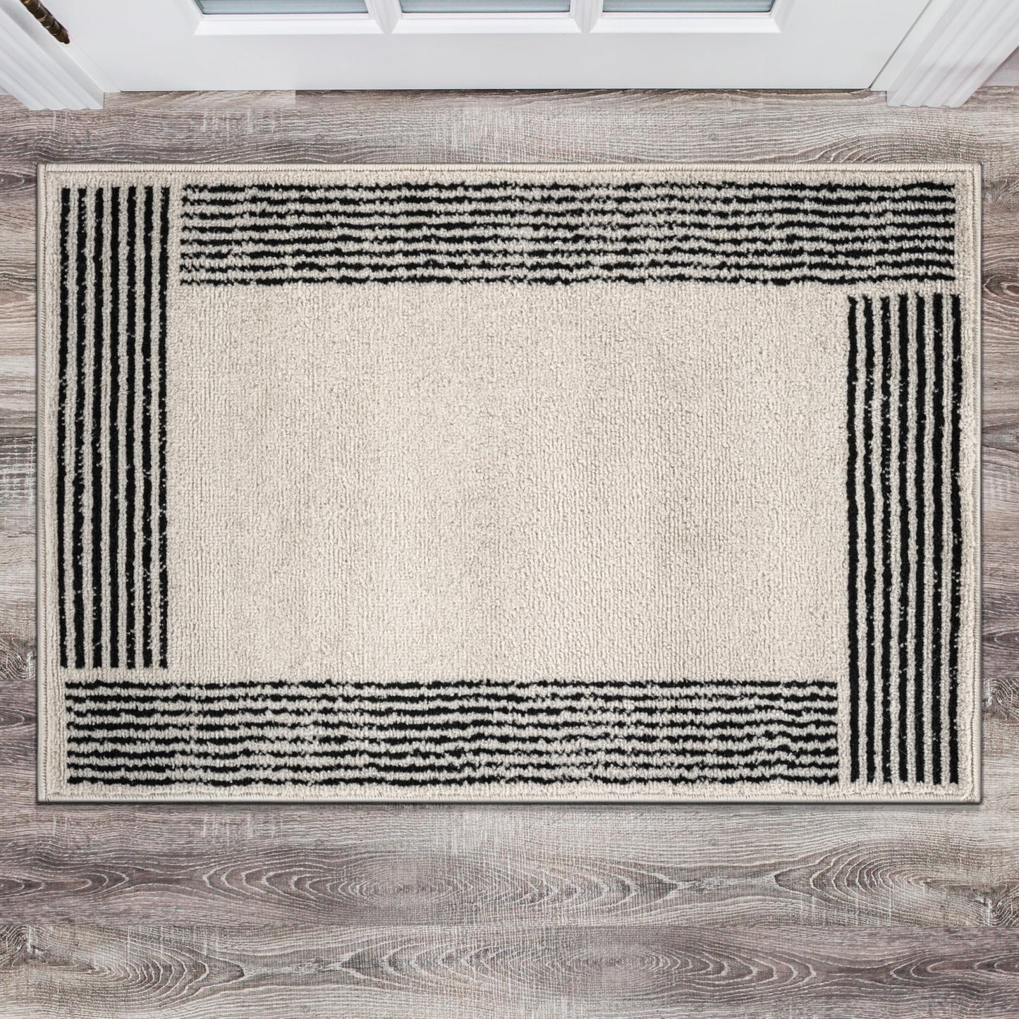 Rugshop Modern Minimal Bordered Indoor Area Rug for Entryway,Kitchen,Doormat Low Pile Rug with Jute Backing 2' x 3' Cream