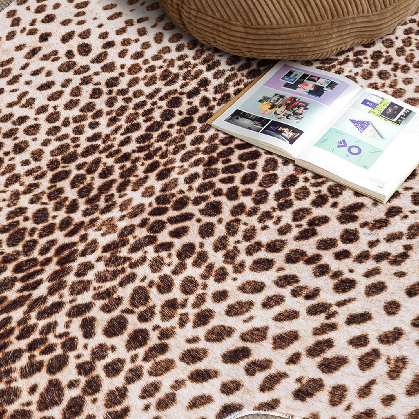 WARM HAVEN Leopard Print Rug, Cowhide 4.6x5.2 Feet Cheetah Print Faux Animal Skin Rug Cow Hide for Bedroom Animal Hide Cow Shaped Antelope Multicolor