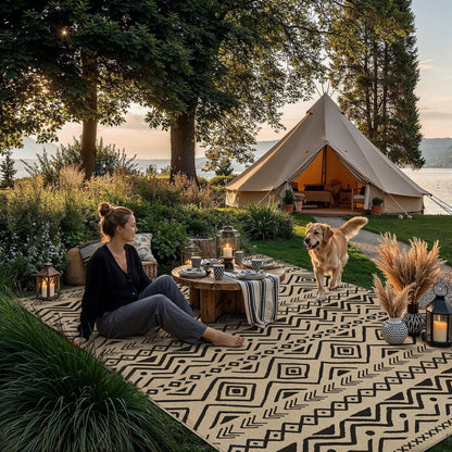 PureCozy 5x8 Easy Jute Outdoor Rug Black Boho Indoor Outdoor Area Rug Farmhouse Patio Carpet for Backyard, Patio, Porch, Living Room， Easy-Cleaning, High Traffic, Pet-Friendly, Non-Shedding