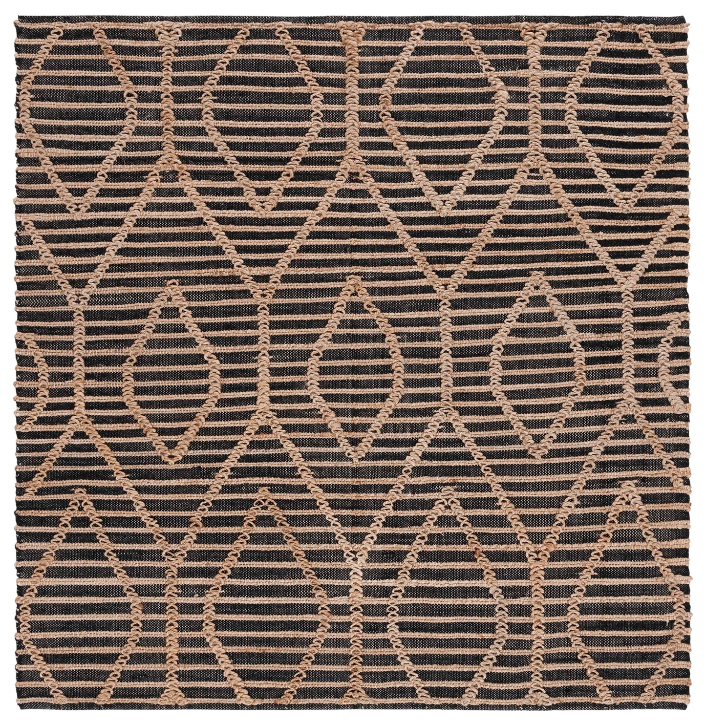 SAFAVIEH Natural Fiber Collection Area Rug - 6' Square, Black & Natural, Flat Weave Farmhouse Geometric Jute Design, Ideal for High Traffic Areas in Living Room, Bedroom (NF378Z)