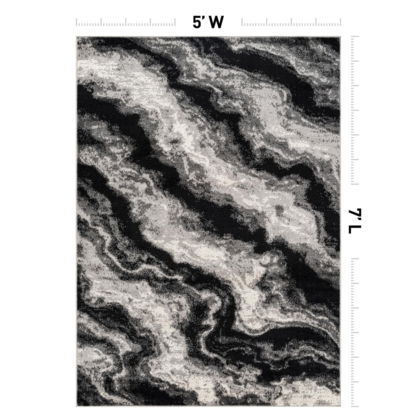 Rugshop Black Gray Marble Swirl Area Rug Non-Shedding Contemporary Indoor Carpet for Living Room Bedroom Kitchen 5' x 7'