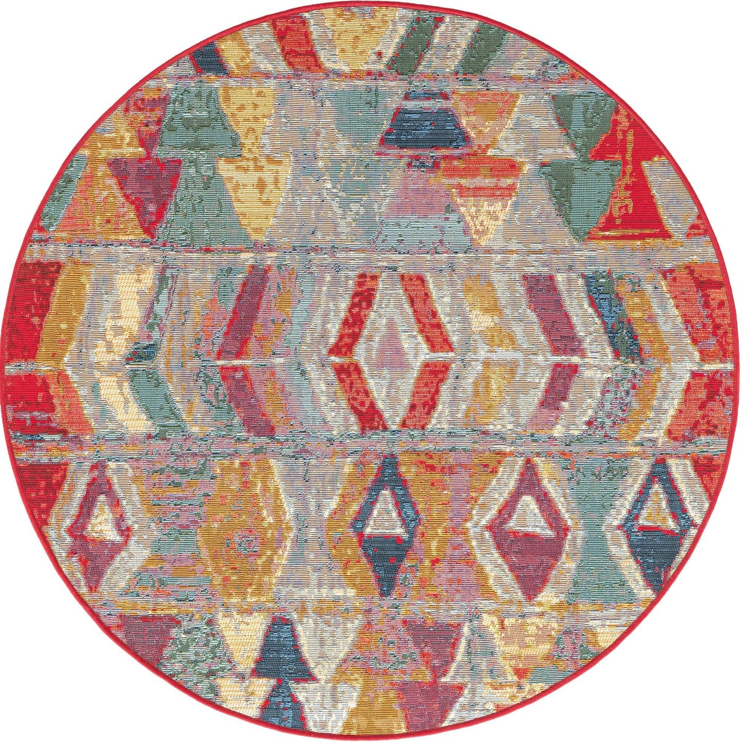 Unique Loom Outdoor Modern Collection Area Rug - Tamarindo (4' 1" Round, Multi/ Burgundy)