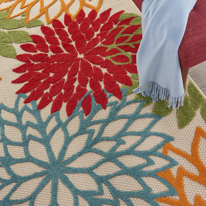 Nourison Home Aloha Indoor/Outdoor Green 5'3" x 7'5" Area Rug, Tropical, Botanical, Easy Clean, Non Shedding, Bed Room, Living Room, Dining Room, Deck, Backyard, Patio (5x7)