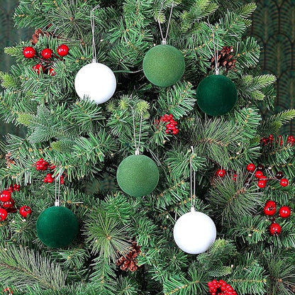 Amooca 3.15in Large Christmas Balls Ornaments Flocking Xmas Tree Hanging Decoration New Year Holiday Party Baubles 6pc Set White Green