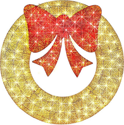 Best Choice Products 48in Pre-Lit Outdoor Christmas Wreath Decoration, LED Metal Holiday Decor for Home w/ 140 Lights, Bow - Gold/Red