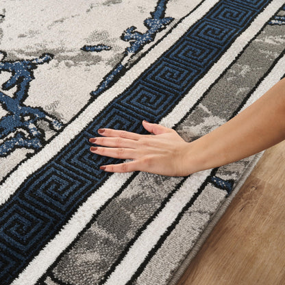 GLORY RUGS Area Rug Modern 8x10 Navy Grey White Black Soft Contemporary Floor Carpet with Premium Fluffy Texture for Indoor Living Dining Room and Bedroom Area
