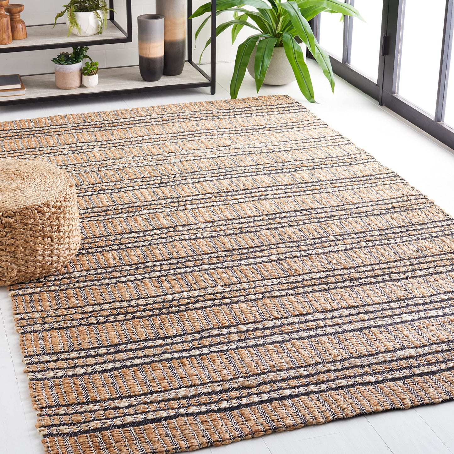 SAFAVIEH Natural Fiber Collection Accent Rug - 4' x 6', Navy & Natural, Handmade Flat Weave Stripe Jute & Cotton Jute, Ideal for High Traffic Areas in Entryway, Living Room, Bedroom (NFB651N)