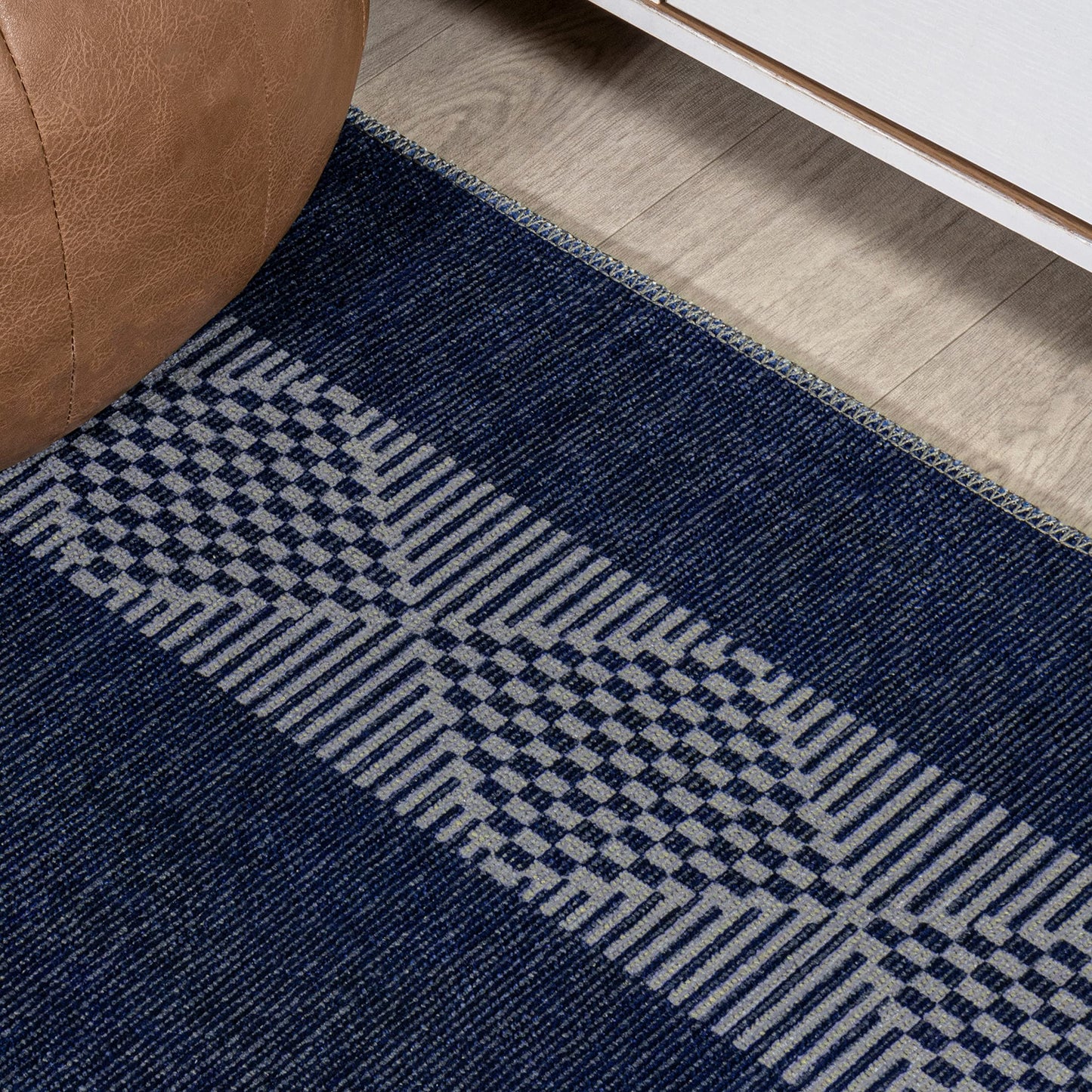 JONATHAN Y Machine Washable Navy/Gray Indoor Area Rug 4X6 ft, Nautisk Trellis Stripe for Living Room, Bedroom, Kitchen, Office, Easy-Cleaning, High Traffic, Pet-Friendly, Non-Shedding (WSH120A-4)