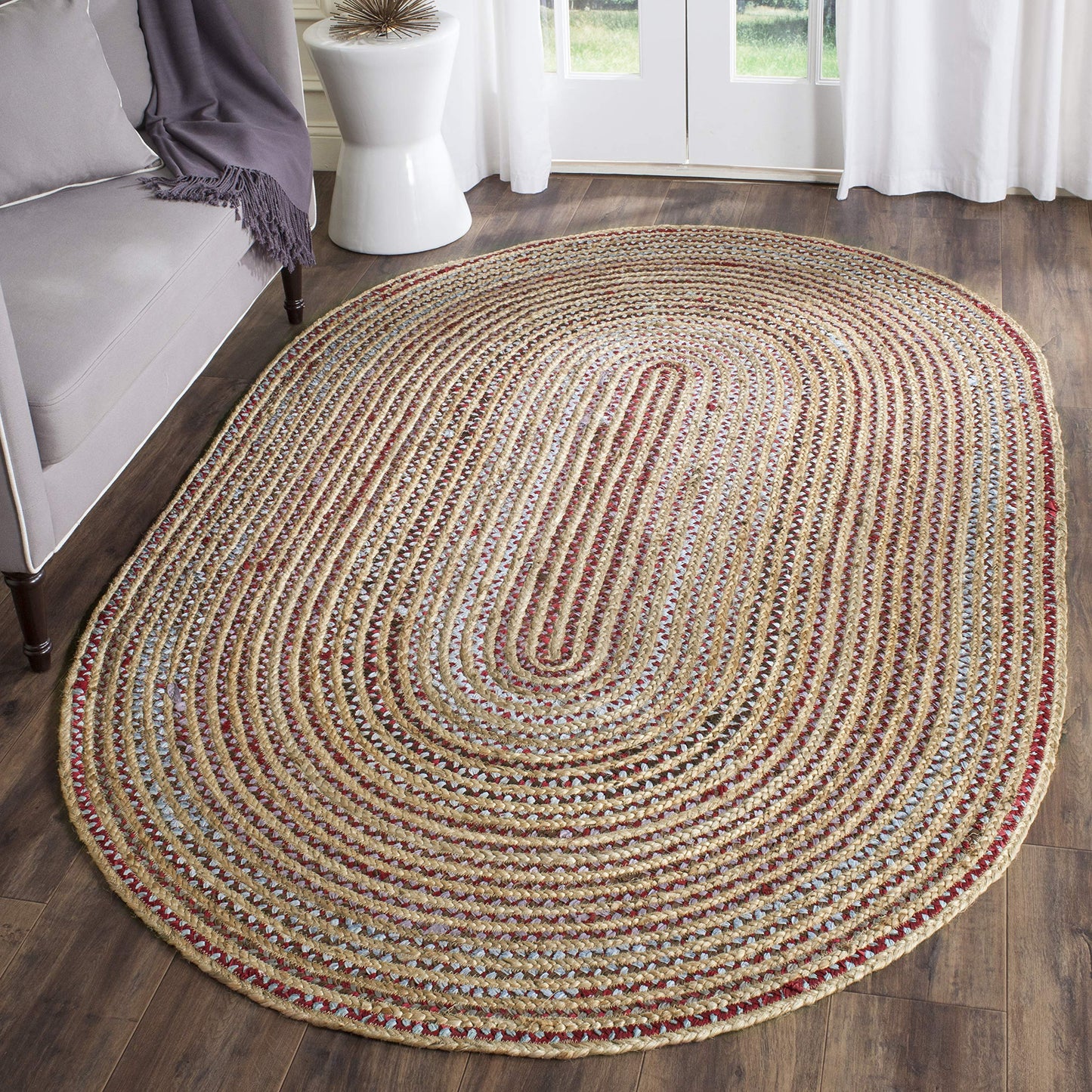 SAFAVIEH Cape Cod Collection Area Rug - 5' x 8' Oval, Natural & Multi, Handmade Boho Braided Jute, Ideal for High Traffic Areas in Living Room, Bedroom (CAP251A)