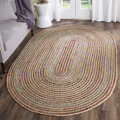 SAFAVIEH Cape Cod Collection Area Rug - 5' x 8' Oval, Natural & Multi, Handmade Boho Braided Jute, Ideal for High Traffic Areas in Living Room, Bedroom (CAP251A)