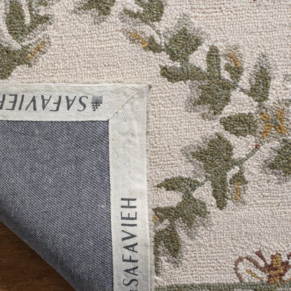SAFAVIEH Chelsea Collection Area Rug - 4'6" x 6'6" Oval, Ivory & Green, Hand-Hooked French Country Wool, Ideal for High Traffic Areas in Living Room, Bedroom (HK55A)