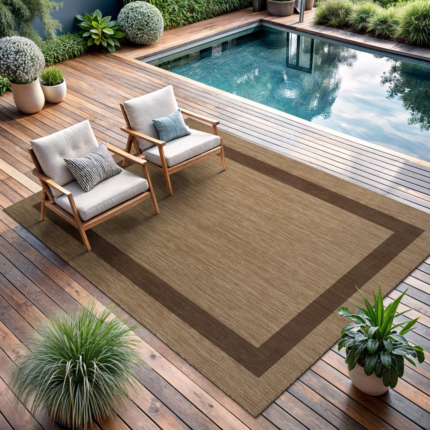 CAMILSON Outdoor Rug 9x12 - Large Modern Outside Rugs for Patios Porches Waterproof Durable Washable Non-Shedding, Easy-to-Clean Indoor Outdoor Area Carpet (9 x 12, Bordered - Jute)