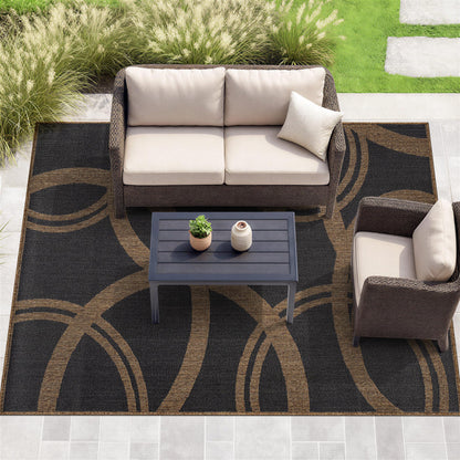 Rugshop Abstract Indoor Outdoor Flat Woven Area Rug,Natural Jute-Style,Easy-Care Patio Rug for Backyard Porch Deck Balcony, 6'6" x 9' Dark Gray/Natural