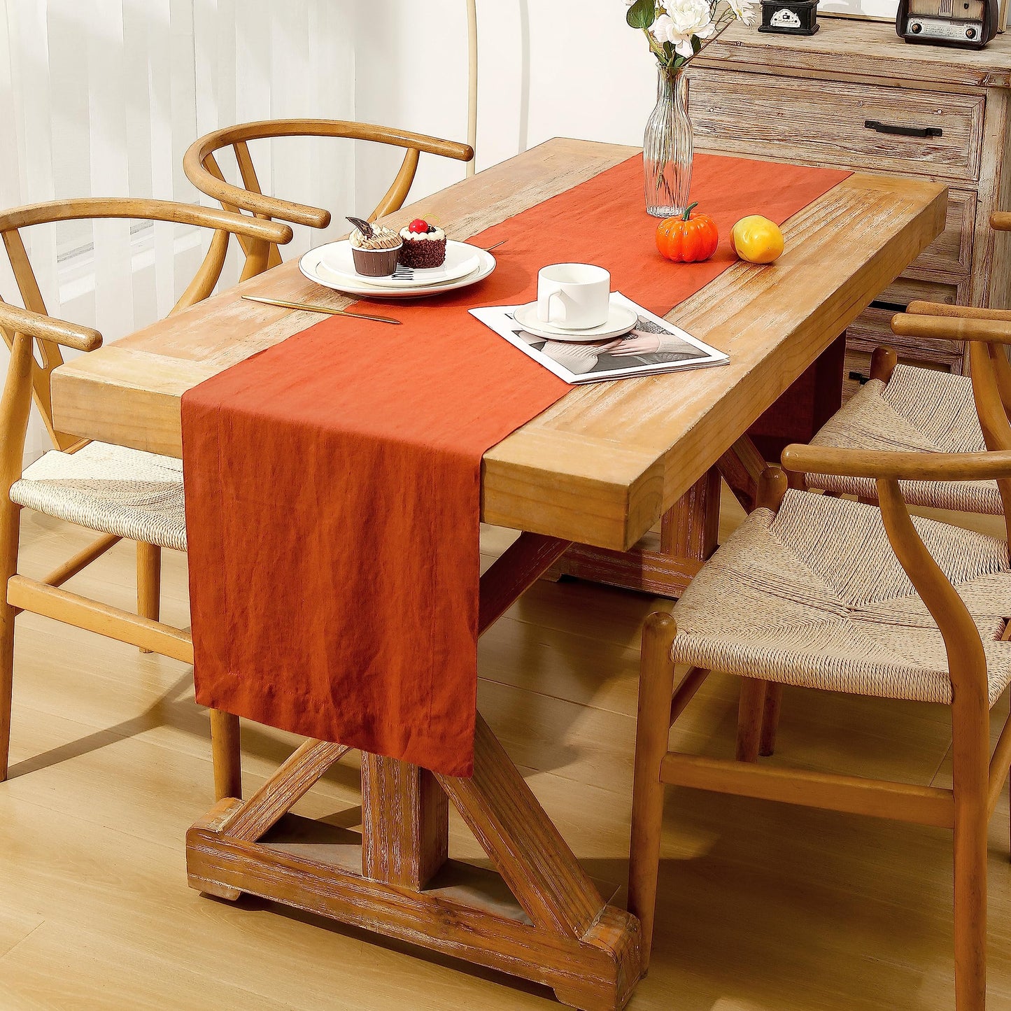 L Linen World Linen Table Runner 14X72 Inches,100% French Linen Rust Tablerunner,Machine Washable Dining Table Runner for Fall,Wedding,Party,Halloween,Christmas(Rust)