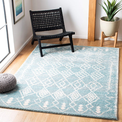 SAFAVIEH Tunisia Collection Area Rug - 5'3" x 7'7", Aqua & Ivory, Moroccan Tribal Design, Non-Shedding & Easy Care, Ideal for High Traffic Areas in Living Room, Bedroom (TUN736J)