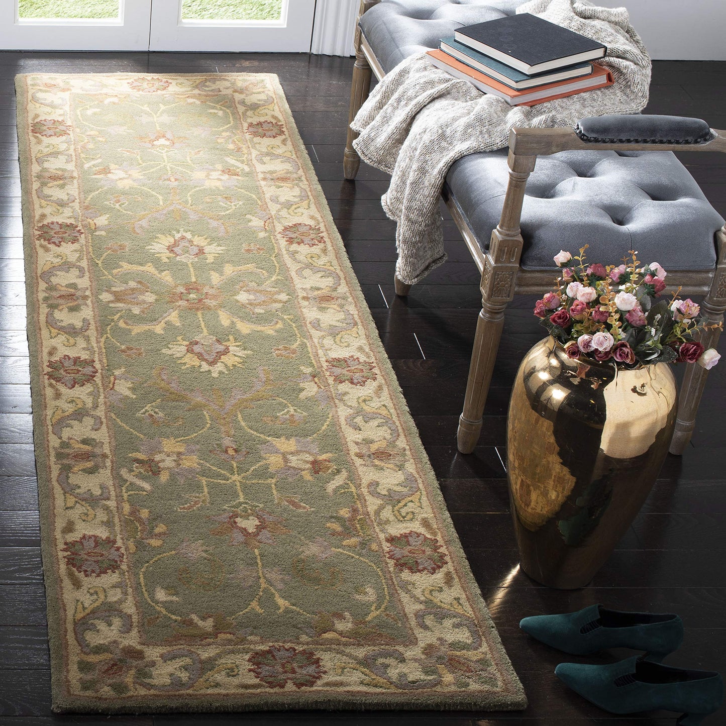 SAFAVIEH Heritage Collection Runner Rug - 2'3" x 10', Green & Gold, Handmade Traditional Oriental Wool, Ideal for High Traffic Areas in Living Room, Bedroom (HG811A)