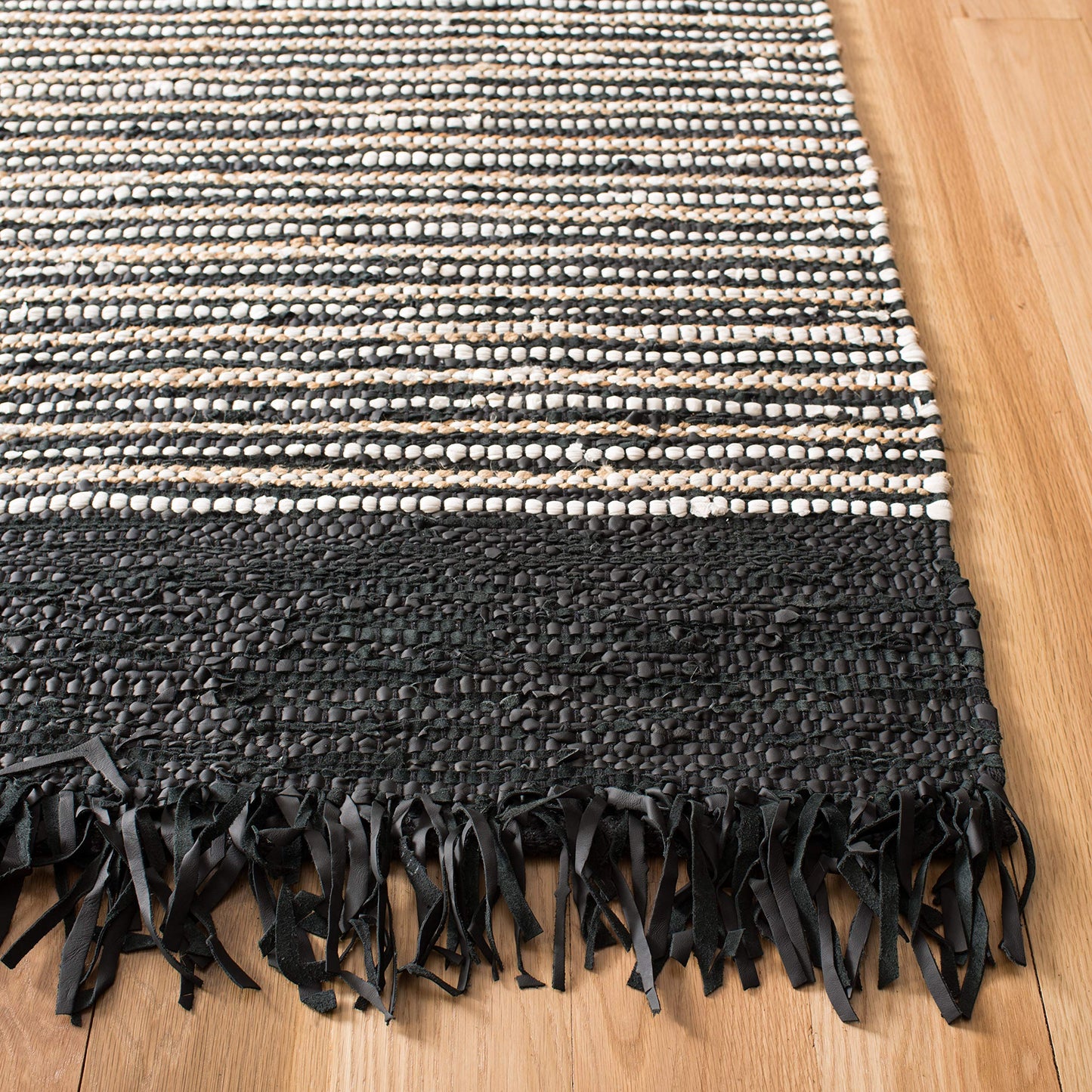 SAFAVIEH Vintage Leather Collection Runner Rug - 2'3" x 6', Black & Multi, Handmade Boho Fringe Leather, Ideal for High Traffic Areas in Living Room, Bedroom (VTL373G)