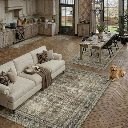 PureCozy Brown Runner Rug 2x6 Vintage Area Carpet Hallway Long Indoor Kitchen Washable Living Room Low Pile Traditional Distressed Retro Accent Throw Rug Non Slip Laundry Bathroom Office Dining Room