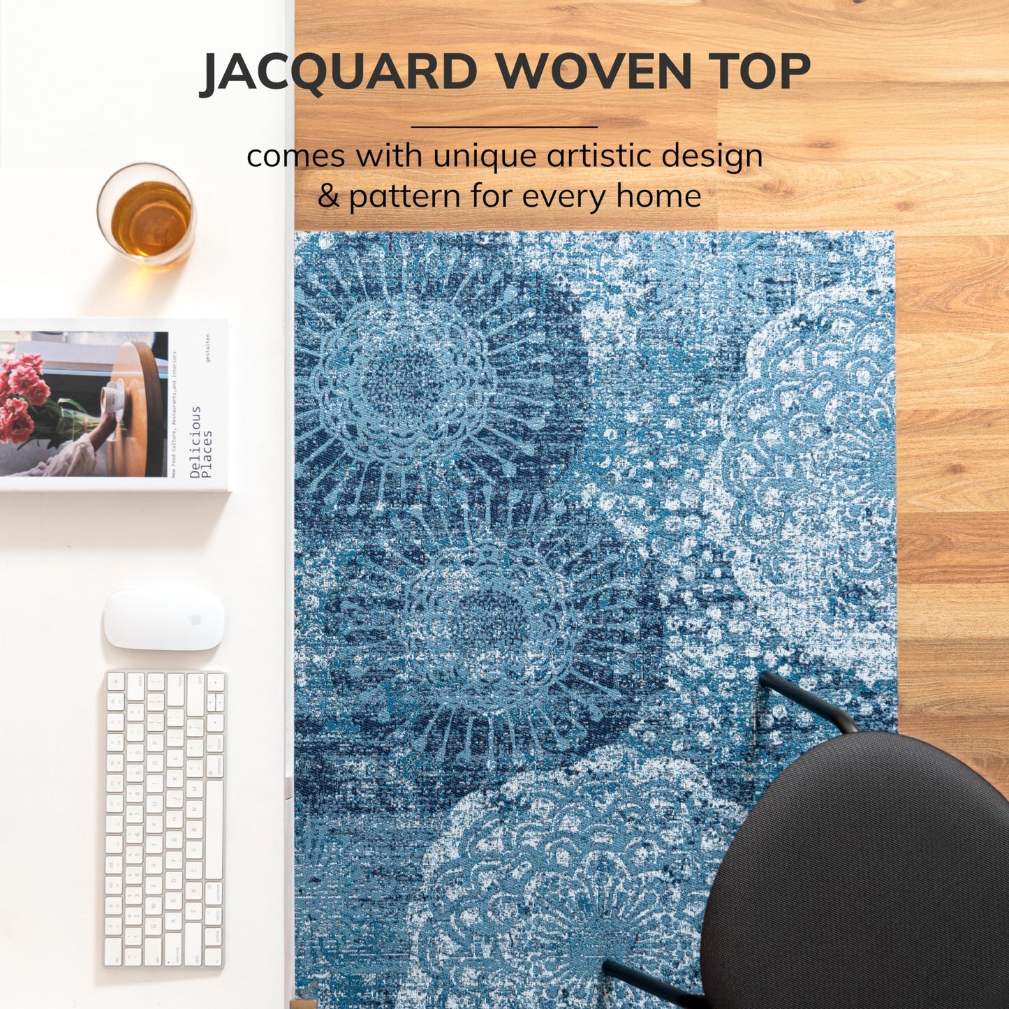 Anji Mountain Rug'd Office Chair Mat for Carpet & Hardwood Floor - Jacquard Woven, Anti-Slip Backing, Low Pile, Floor Protector Desk Chair Mat, Office Rugs for Rolling Chairs (Maldives - 36" x 48")