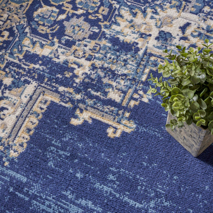 Nourison Home Grafix Navy Blue 7' x 10' Area Rug - Easy Clean, Non Shedding, Bed Room, Living Room, Dining Room, Kitchen (7' x 10')